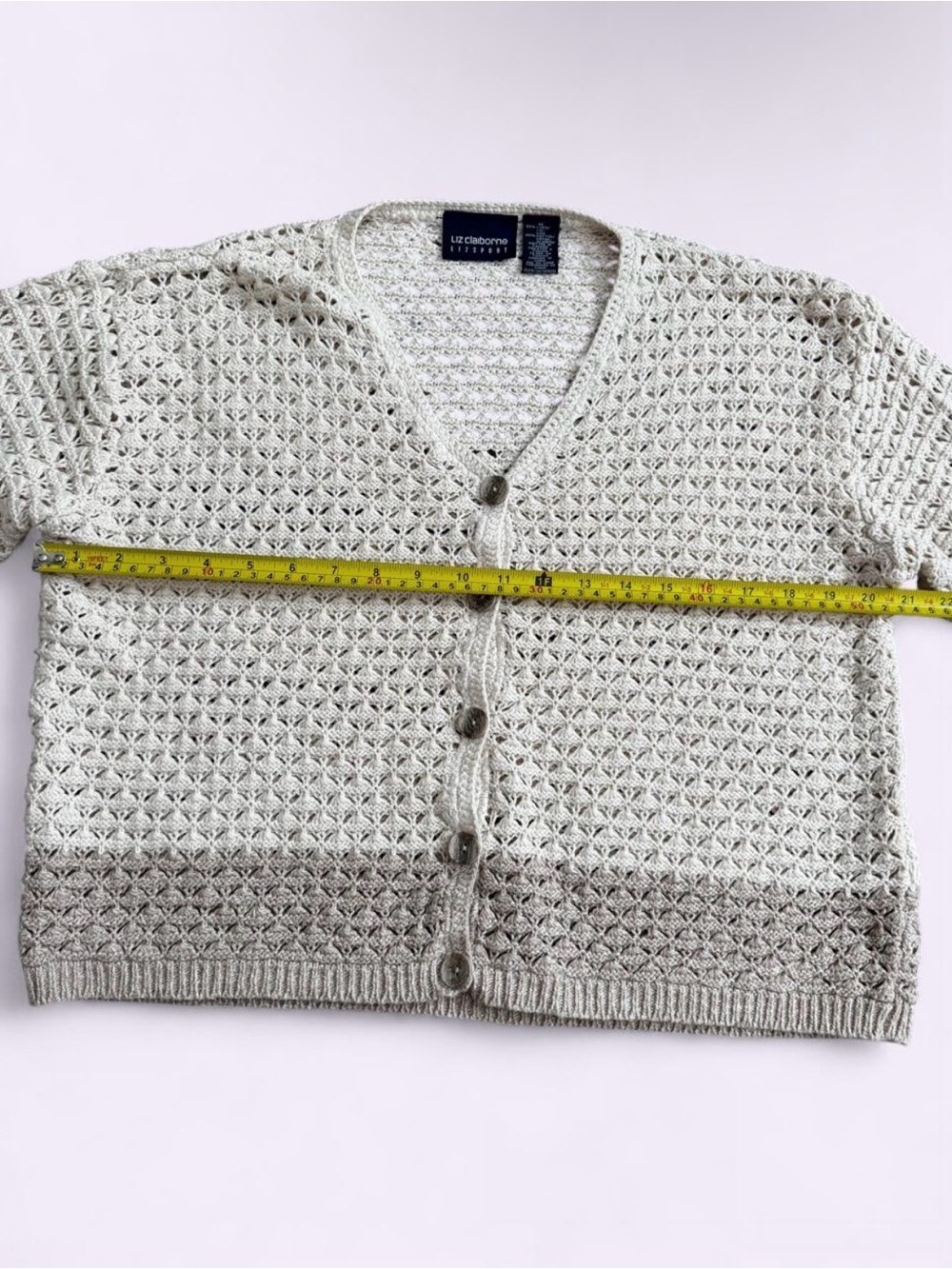 Liz Claiborne Liz Sport Linen Cotton Open Knit Cardigan Cottage Cozy Boho - Picture 5 of 7